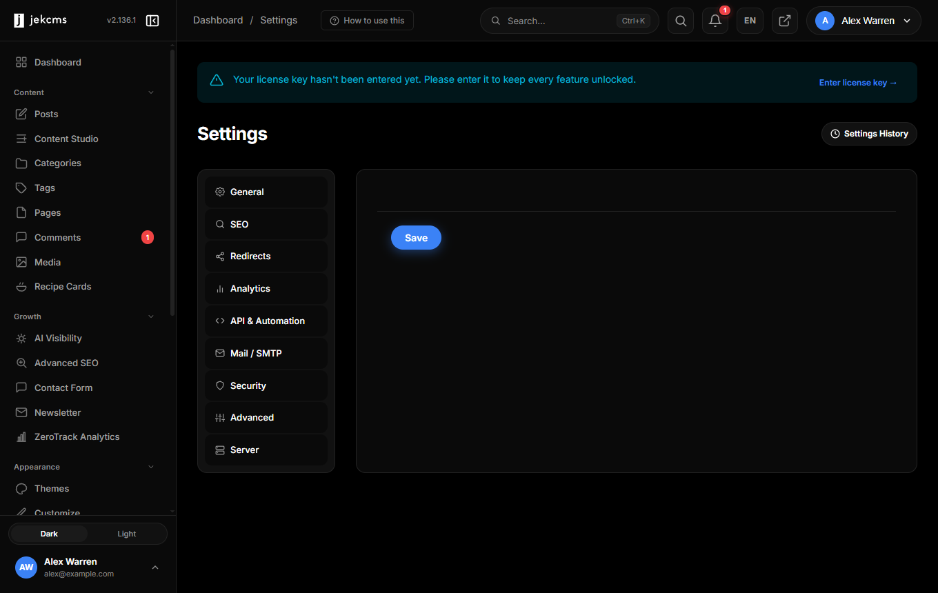 The AI section of the settings screen