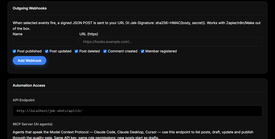 The Outgoing Webhooks form