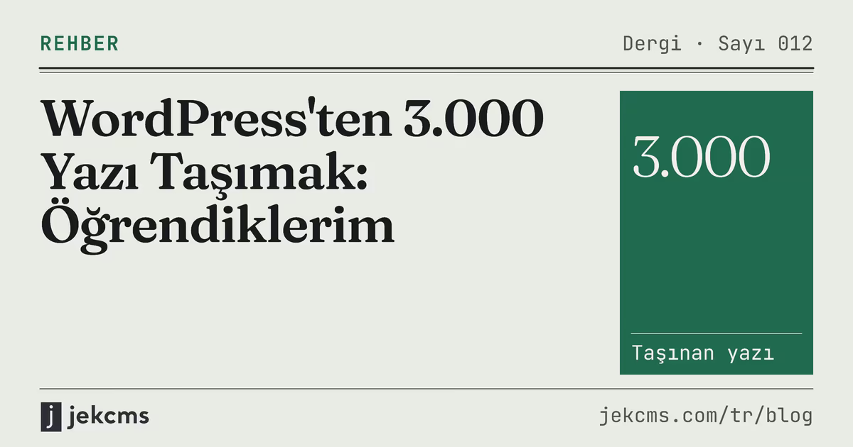 WordPress'ten 3.000 Yazı Taşımak: Öğrendiklerim, jekcms blog kapağı