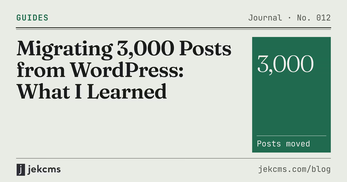 Migrating 3,000 Posts from WordPress: What I Learned, jekcms blog cover