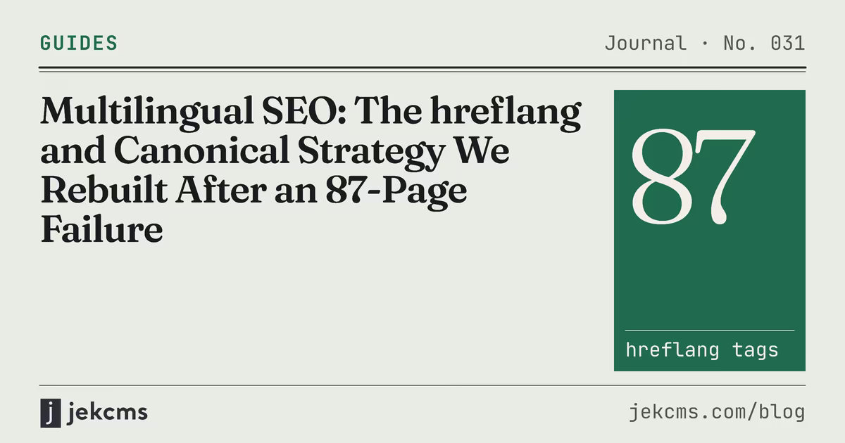 Multilingual SEO: The hreflang and Canonical Strategy We Rebuilt After an 87-Page Failure, jekcms blog cover